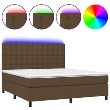Vidaxl Box spring postelja z vzmetnico LED temno rjava 160x200cm blago