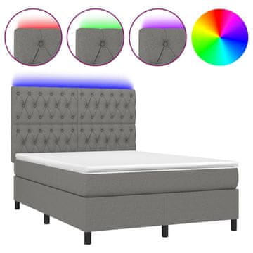 Vidaxl Box spring postelja z vzmetnico LED temno siva 140x200 cm blago
