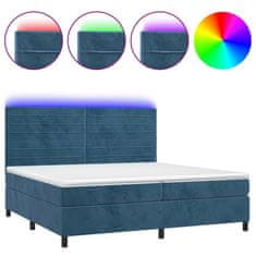 Vidaxl Box spring postelja z vzmetnico LED temno modra 200x200cm žamet