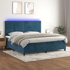 Vidaxl Box spring postelja z vzmetnico LED temno modra 200x200cm žamet