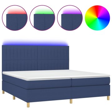 Vidaxl Box spring postelja z vzmetnico LED modra 200x200 cm blago