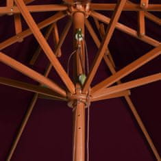 Greatstore Dvojni senčnik z lesenim drogom bordo rdeč 270 cm