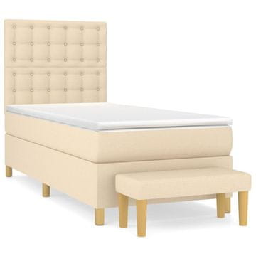 Vidaxl Box spring postelja z vzmetnico krem 90x200 cm blago