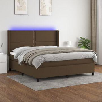 Vidaxl Box spring postelja z vzmetnico LED temno rjava 160x200cm blago