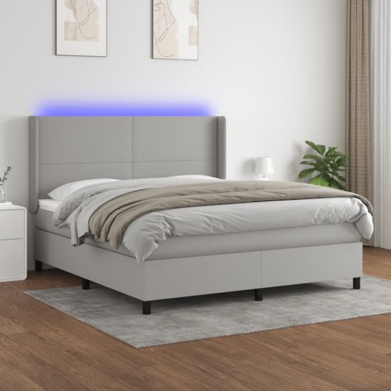 shumee Box spring postelja z vzmetnico LED sv. siva 160x200 cm blago