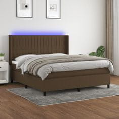 Vidaxl Box spring postelja z vzmetnico LED temno rjava 160x200cm blago