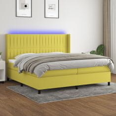 Vidaxl Box spring postelja z vzmetnico LED zelena 200x200 cm blago