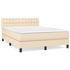 Vidaxl Box spring postelja z vzmetnico krem 140x190 cm blago