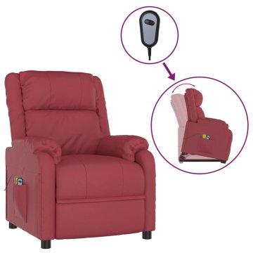 Vidaxl Masažni stol s funkcijo vstajanja vinsko rdeče umetno usnje