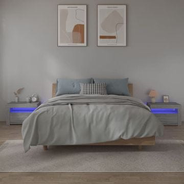 Vidaxl vidaXL Nočne omarice z LED osvetlitvijo, komplet 2 kosov, siv hrast sonoma, 60x35x40 cm