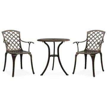 Vidaxl Bistro garnitura 3-delna liti aluminij bronasta