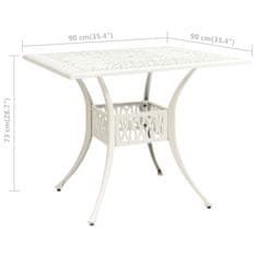 Vidaxl Vrtna miza bela 90x90x73 cm liti aluminij