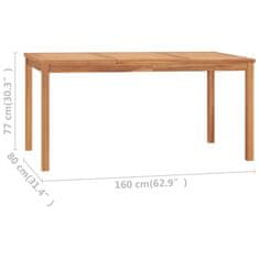 Vidaxl Vrtna jedilna miza 160x80x77 cm trdna tikovina