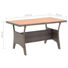 Vidaxl Vrtna miza siva 120x70x66 cm poli ratan