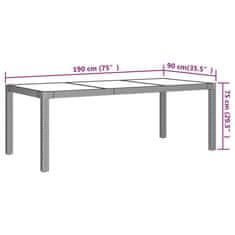 Vidaxl Vrtna miza bela 190x90x75 cm kaljeno steklo in poli ratan