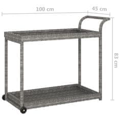 Greatstore Barski voziček siv 100x45x83 cm poli ratan