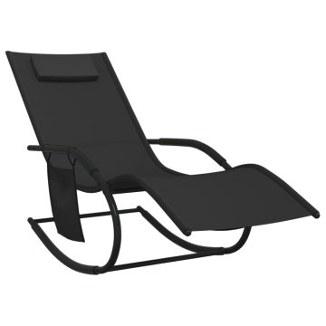 Vidaxl Gugalni ležalnik črn jeklo in tekstil
