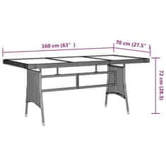 Greatstore Vrtna miza črna 160x70x72 cm poli ratan in trden akacijev les