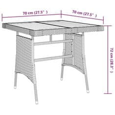 Vidaxl Vrtna miza siva 70x70x72 cm poli ratan in trden akacijev les