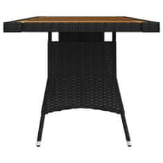 Greatstore Vrtna miza črna 160x70x72 cm poli ratan in trden akacijev les
