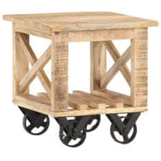 Vidaxl Stranska mizica s kolesi 40x40x42 cm robusten mangov les