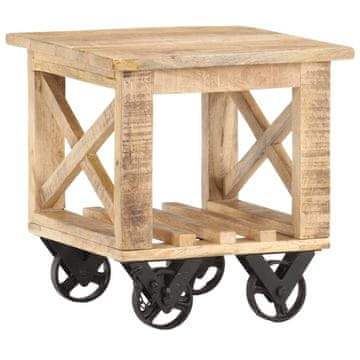 Vidaxl Stranska mizica s kolesi 40x40x42 cm robusten mangov les