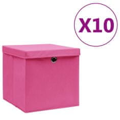 shumee vidaXL Škatle s pokrovi 10 kosov 28x28x28 cm roza