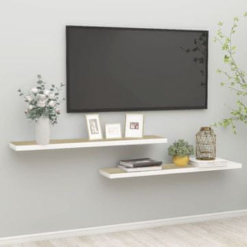 Vidaxl vidaXL Stenske police, 2 kosa, hrast in bela, 120 x 23,5 x 3,8 cm, MDF