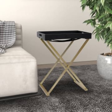 Vidaxl Zložljiva miza zlata in črna 48x34x61 cm MDF