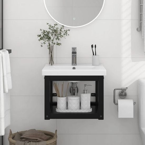 Vidaxl Stenski kopalniški regal črn 40x38x31 cm železo