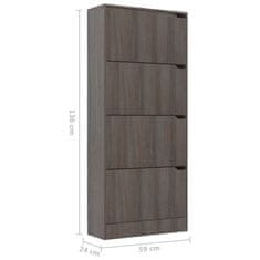 Greatstore Omarica za čevlje s 4 vrati siva sonoma hrast 59x24x136 cm