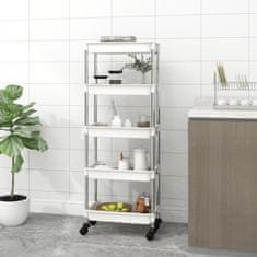 Greatstore 5-stopenjski kuhinjski voziček, bel, 40x22x116 cm, železo in ABS