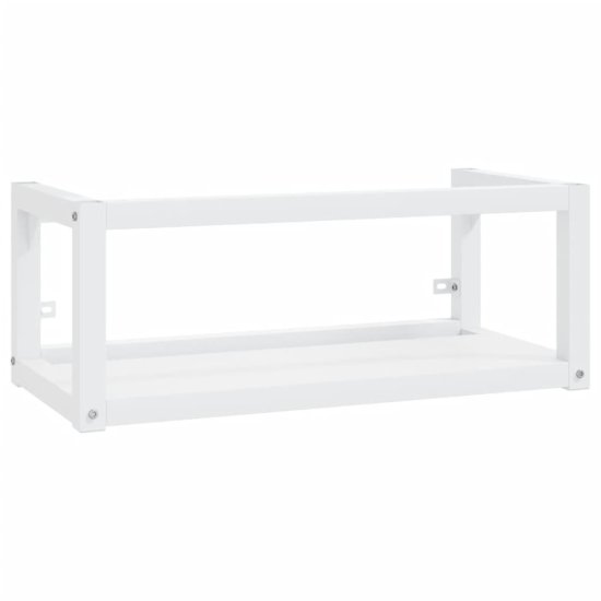 Greatstore Stenski kopalniški regal bel 79x38x31 cm železo