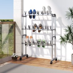 Vidaxl Stojalo za čevlje s kolesi srebrno 66x27x100 cm