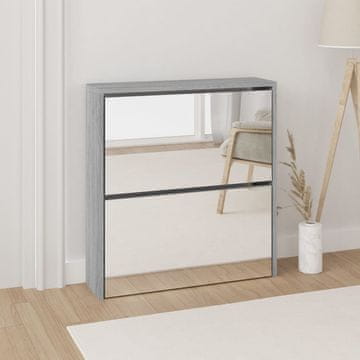 Vidaxl vidaXL Omarica za čevlje z ogledalom in 2 predaloma siva hrastova barva 63x17x67 cm