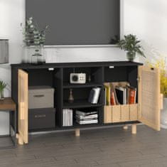 Vidaxl Komoda črna 105x30x60 cm trdna borovina in naravni ratan