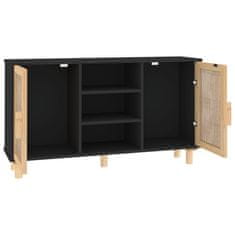 Vidaxl Komoda črna 105x30x60 cm trdna borovina in naravni ratan