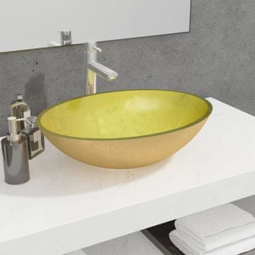 Vidaxl vidaXL Stekleni umivalnik 50x37x14 cm zlat