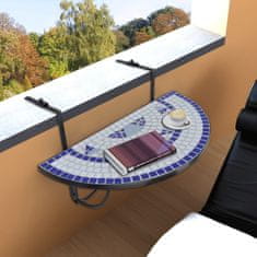 Greatstore Viseča balkonska mizica modra in bela mozaik
