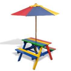 shumee Otroška piknik miza s klopmi in senčnikom večbarven les
