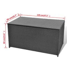 Vidaxl Vrtna skrinja za shranjevanje poli ratan 120x50x60 cm črna