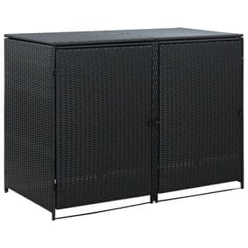Vidaxl Dvojna lopa za koše za smeti poli ratan črna 148x80x111cm
