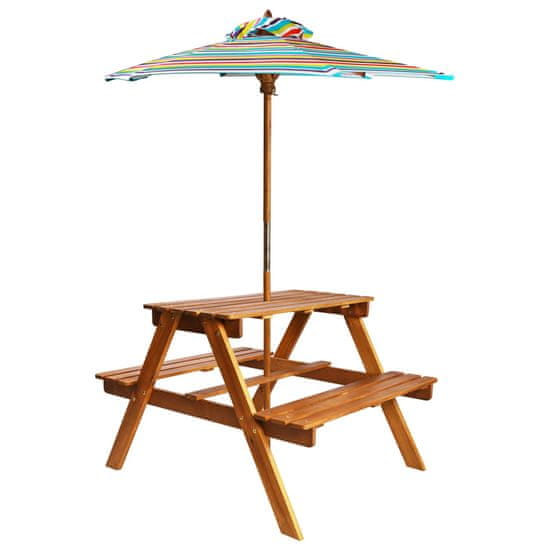 Greatstore Otroška piknik miza s senčnikom 79x90x60 cm trden akacijev les