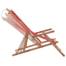 Greatstore Zložljiv stol za na plažo blago in lesen okvir rdeče barve