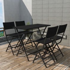 Vidaxl Zložljiva jedilna garnitura 5-delna jeklo in poli ratan črna