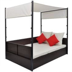 Vidaxl Vrtna postelja s streho poli ratan 190x130 cm rjava