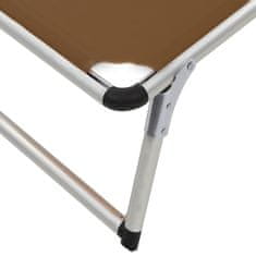 Vidaxl Zložljiv ležalnik s streho aluminij in tekstil rjav