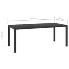 shumee Vrtna miza črna 185x90x74 cm aluminij in WPC