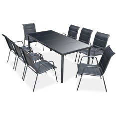 Greatstore Zunanja jedilna garnitura 9-delna jeklo črna