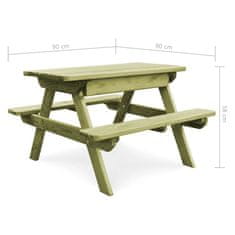 Vidaxl Piknik miza s klopmi 90x90x58 cm impregnirana borovina